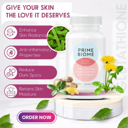 PrimeBiome benefits showing digestive support and skin health balance alongside improved gut comfort and daily wellness