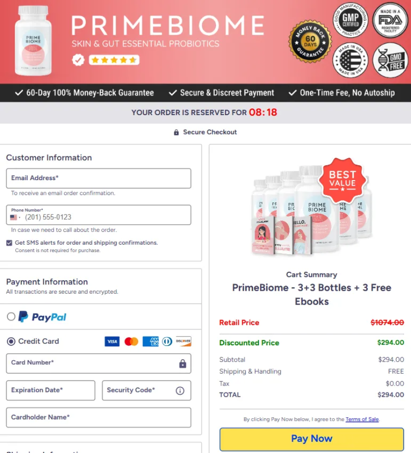 Secure checkout badge for PrimeBiome showing safe and protected online payment process